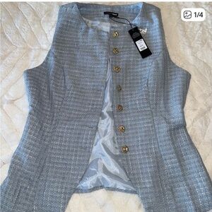 Chic Blue Tweed Vest top with Gold Buttons